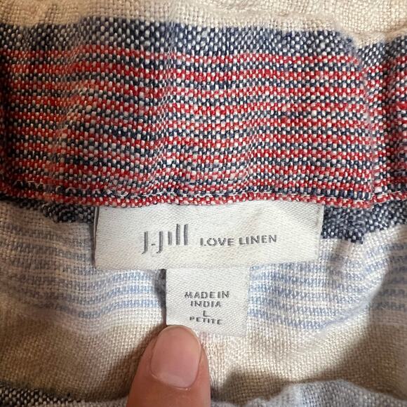 J. Jill Love Linen High Rise Stripe Shorts with Rope Belt Size Large Petite - Picture 4 of 9